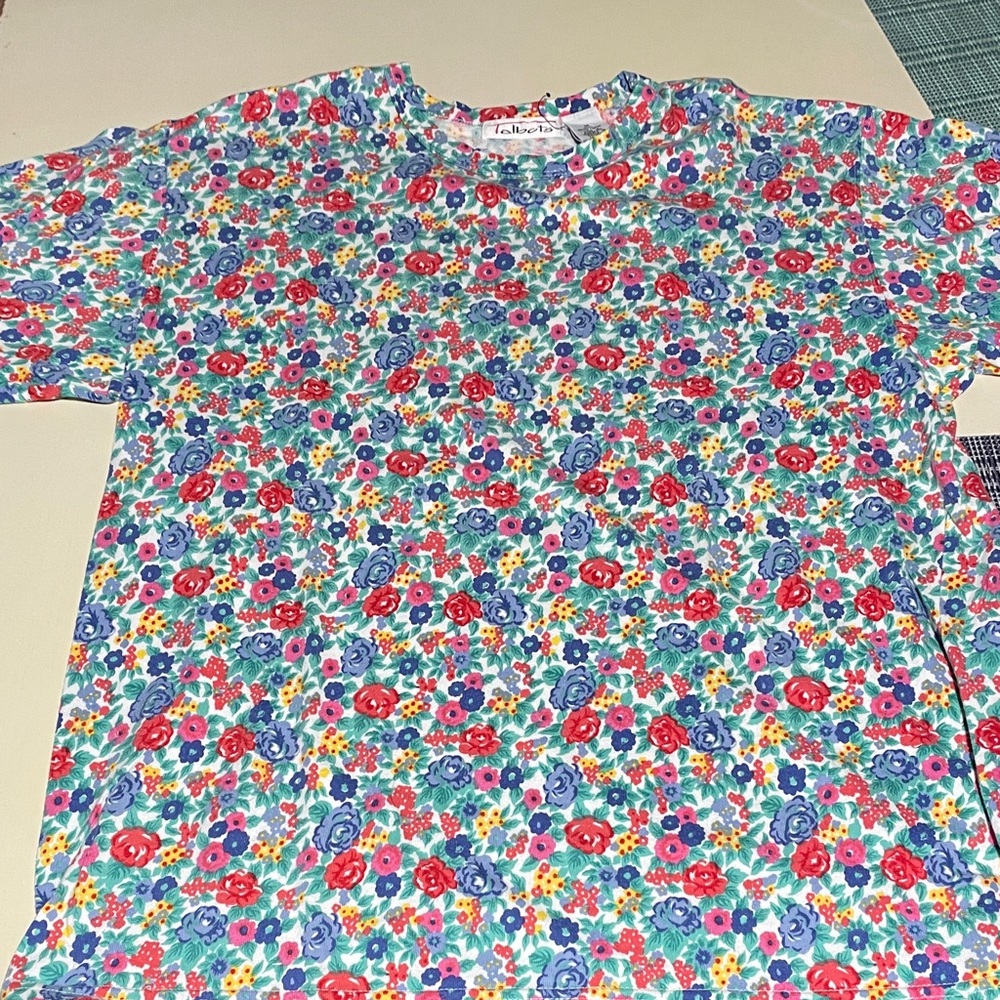 Talbots Multicolor Floral Crewneck Tee with Red, Blue & Green